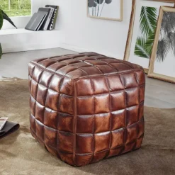 FineBuy Sitzwürfel Leder Ottomane Sitzhocker Hocker braun Polsterhocker