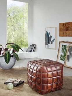 FineBuy Sitzwürfel Leder Ottomane Sitzhocker Hocker braun Polsterhocker