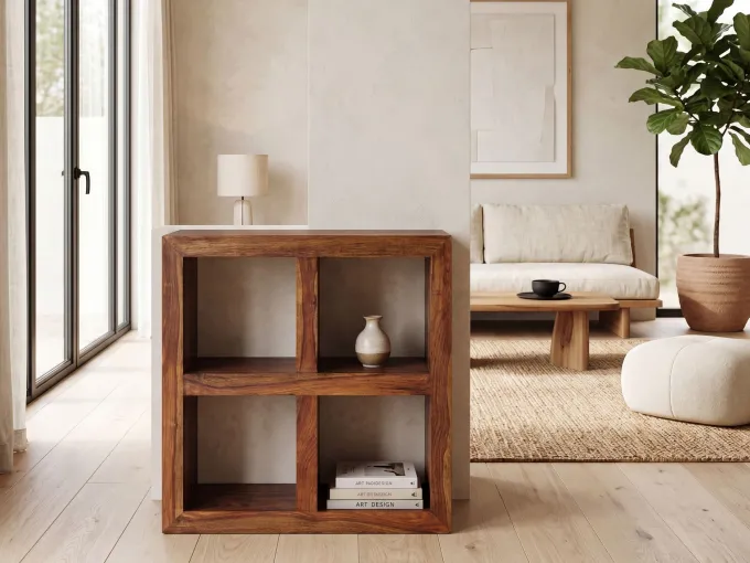 FineBuy Standregal Massivholz 82cm Holzregal Naturprodukt Beistelltisch Landhaus