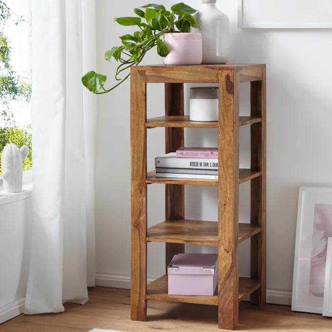 FineBuy Standregal 44x105x44 cm Sheesham Bücherregal Holz Regal Braun Massiv