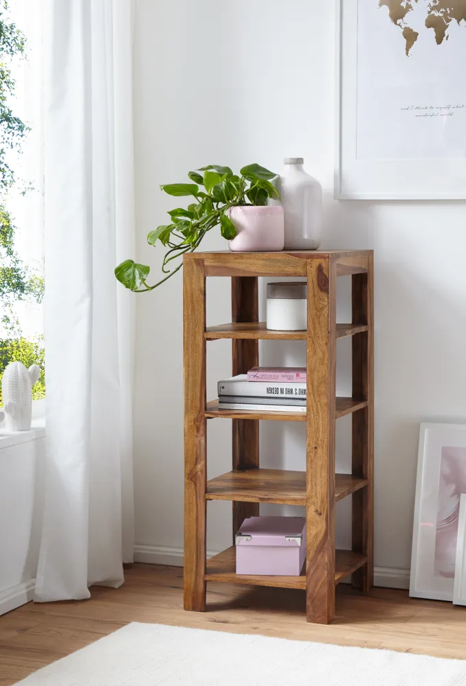 FineBuy Standregal 44x105x44 cm Sheesham Bücherregal Holz Regal Braun Massiv