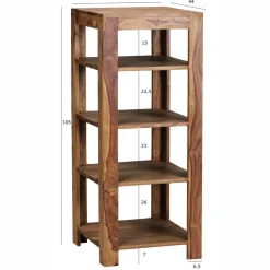 FineBuy Standregal 44x105x44 cm Sheesham Bücherregal Holz Regal Braun Massiv