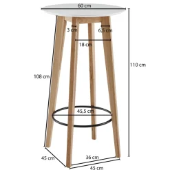FineBuy Stehtisch 60x110x60cm Weiß Bartisch Skandinavisch Eiche Tisch Partytisch