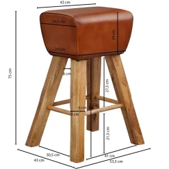 FineBuy Turnbock Barhocker 75 cm Massivholz Barstuhl Leder Tresenstuhl Hocker