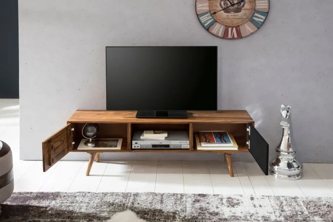FineBuy TV Lowboard 140 cm REPA Massiv Holz Sheesham HiFi Regal Retro