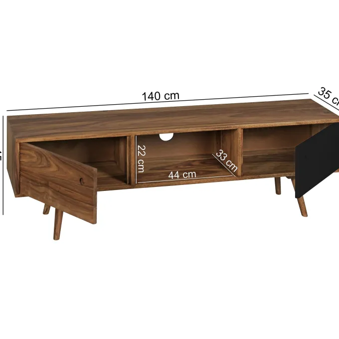 FineBuy TV Lowboard 140 cm REPA Massiv Holz Sheesham HiFi Regal Retro