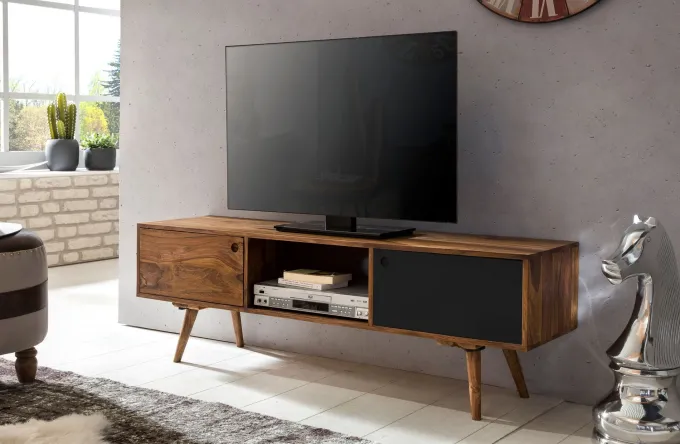 FineBuy TV Lowboard 140 cm REPA Massiv Holz Sheesham HiFi Regal Retro