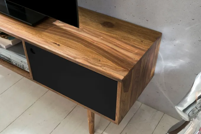 FineBuy TV Lowboard 140 cm REPA Massiv Holz Sheesham HiFi Regal Retro