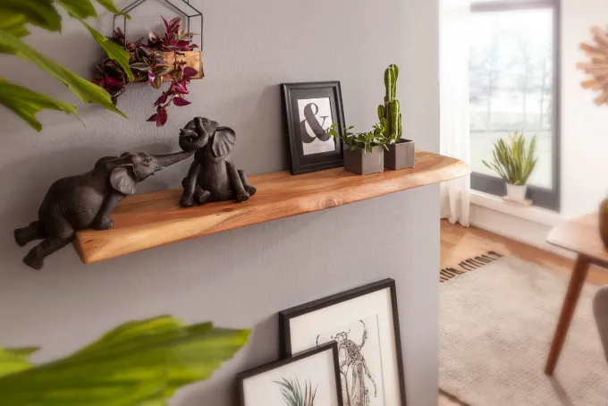 FineBuy Wandregal Baumkante Akazie Holz Design Schweberegal Regal Massiv Natur