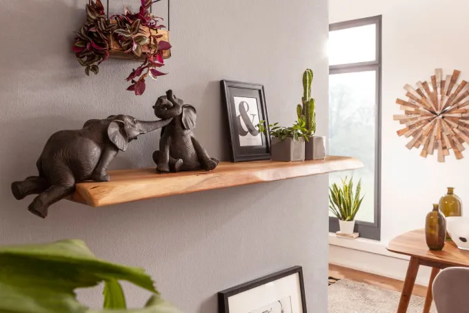 FineBuy Wandregal Baumkante Akazie Holz Design Schweberegal Regal Massiv Natur