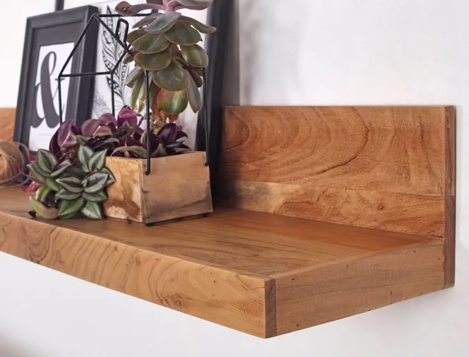 FineBuy Wandregal Massivholz Akazie Holzregal Landhausstil Wandboard Hängeregal