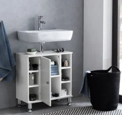 FineBuy Waschbeckenunterschrank Waschtischunterschrank Badezimmermöbel Weiß