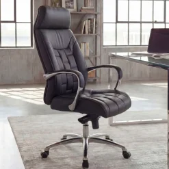 FineBuy XXL Chefsessel Echtleder schwarz Drehstuhl Bürostuhl bis 120KG