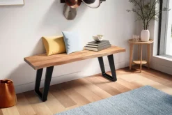 Garderobenbank FineBuy Sitzbank Akazie Massivholz 120 cm Baumkante Flurbank