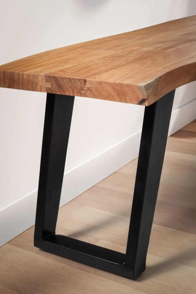 Garderobenbank FineBuy Sitzbank Akazie Massivholz 120 cm Baumkante Flurbank