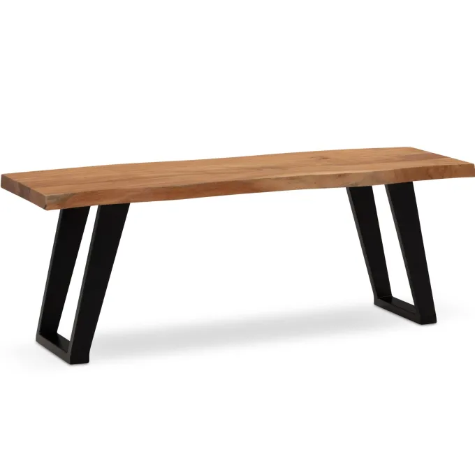 Garderobenbank FineBuy Sitzbank Akazie Massivholz 120 cm Baumkante Flurbank