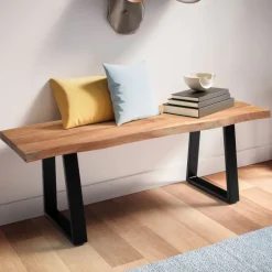 Garderobenbank FineBuy Sitzbank Akazie Massivholz 120 cm Baumkante Flurbank