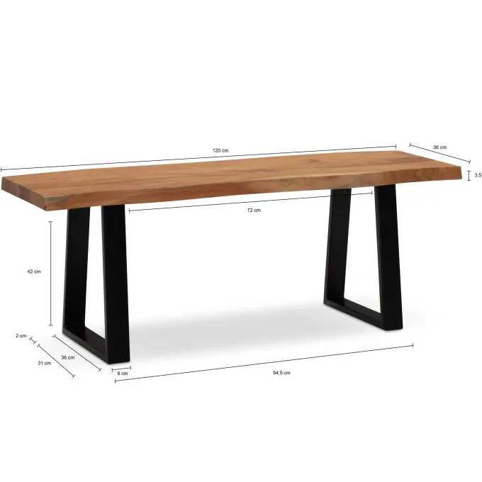 Garderobenbank FineBuy Sitzbank Akazie Massivholz 120 cm Baumkante Flurbank