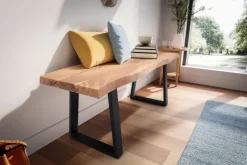 Garderobenbank FineBuy Sitzbank Akazie Massivholz 120 cm Baumkante Flurbank