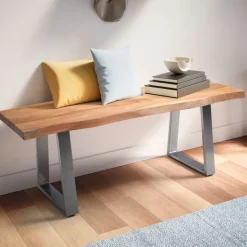 Garderobenbank FineBuy Sitzbank Akazie Massivholz 120 cm Baumkante Flurbank