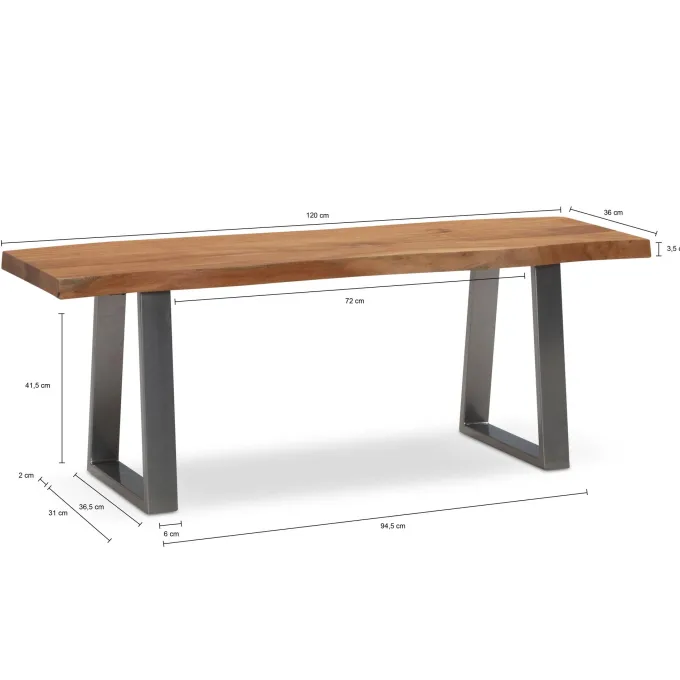 Garderobenbank FineBuy Sitzbank Akazie Massivholz 120 cm Baumkante Flurbank
