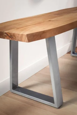 Garderobenbank FineBuy Sitzbank Akazie Massivholz 120 cm Baumkante Flurbank