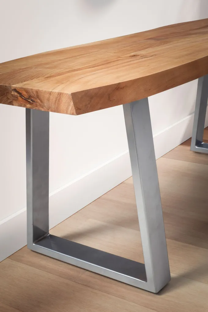 Garderobenbank FineBuy Sitzbank Akazie Massivholz 120 cm Baumkante Flurbank
