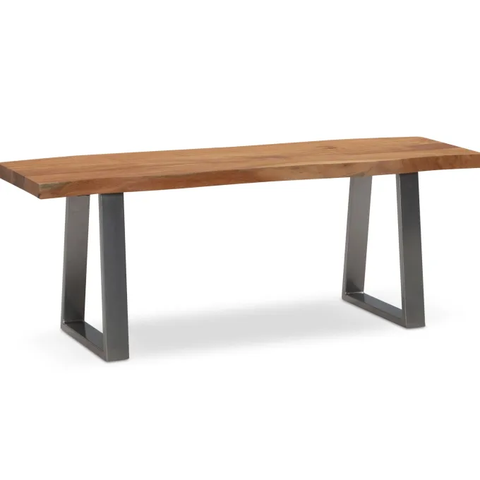Garderobenbank FineBuy Sitzbank Akazie Massivholz 120 cm Baumkante Flurbank