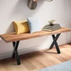 Garderobenbank FineBuy Sitzbank Akazie Massivholz 120 cm Baumkante Flurbank