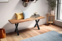 Garderobenbank FineBuy Sitzbank Akazie Massivholz 120 cm Baumkante Flurbank