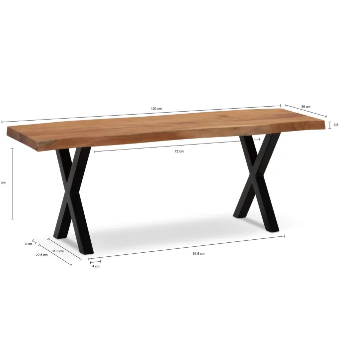 Garderobenbank FineBuy Sitzbank Akazie Massivholz 120 cm Baumkante Flurbank