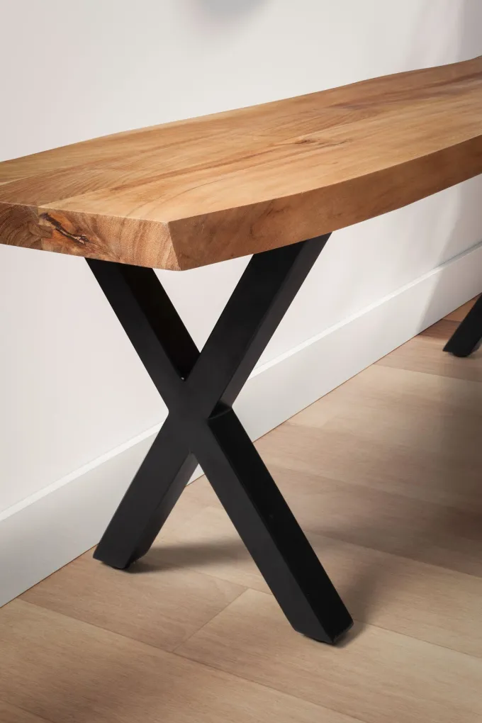 Garderobenbank FineBuy Sitzbank Akazie Massivholz 120 cm Baumkante Flurbank