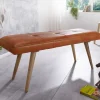 Gepolsterte Sitzbank 120cm Echtleder Braun Polsterbank Garderobenbank Flurbank