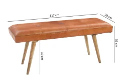 Gepolsterte Sitzbank 120cm Echtleder Braun Polsterbank Garderobenbank Flurbank