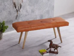 Gepolsterte Sitzbank 120cm Echtleder Braun Polsterbank Garderobenbank Flurbank