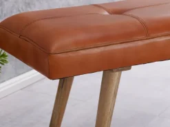 Gepolsterte Sitzbank 120cm Echtleder Braun Polsterbank Garderobenbank Flurbank