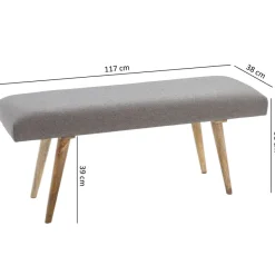 Gepolsterte Sitzbank 120cm Stoff Grau Polsterbank Garderobenbank Flurbank Bank