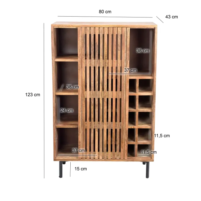 Hausbar Mango Massivholz 123cm Barschrank Spirituosenschrank Weinschrank Weinbar