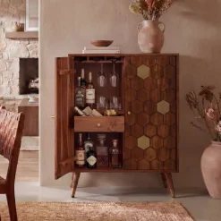 Hausbar Massivholz 75cm Barschrank Weinschrank Waben Muster Bar Möbel Handmade