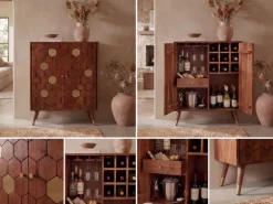 Hausbar Massivholz 75cm Barschrank Weinschrank Waben Muster Bar Möbel Handmade