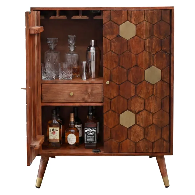 Hausbar Massivholz 75cm Barschrank Weinschrank Waben Muster Bar Möbel Handmade