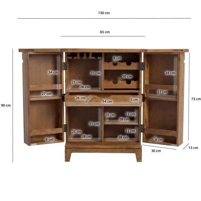 Hausbar Massivholz 65cm Barschrank Weinschrank aufklappbar Bar Möbel Handmade