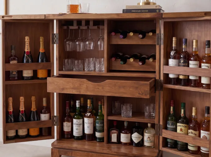 Hausbar Massivholz 65cm Barschrank Weinschrank aufklappbar Bar Möbel Handmade