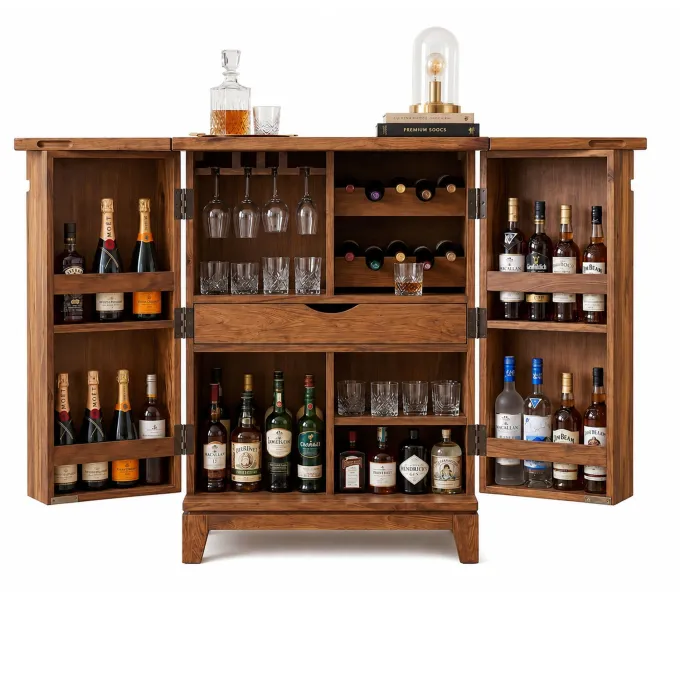 Hausbar Massivholz 65cm Barschrank Weinschrank aufklappbar Bar Möbel Handmade