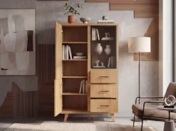 Hochschrank 188cm Eiche Dekor Standschrank mit Türen Schubladen Mehrzweckschrank