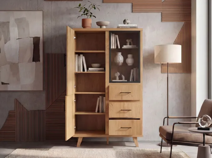Hochschrank 188cm Eiche Dekor Standschrank mit Türen Schubladen Mehrzweckschrank