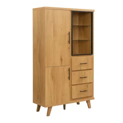 Hochschrank 188cm Eiche Dekor Standschrank mit Türen Schubladen Mehrzweckschrank