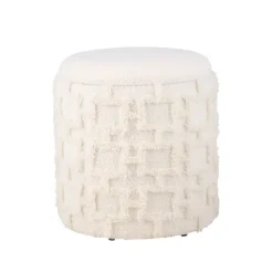 Hocker FineBuy Sitzhocker mit Stauraum Stoff Creme Ottoman Rund 40 cm Modern