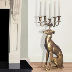 Kerzenhalter FineBuy Kerzenständer Windhund Aluminium 69 cm Gold Kerzenleuchter