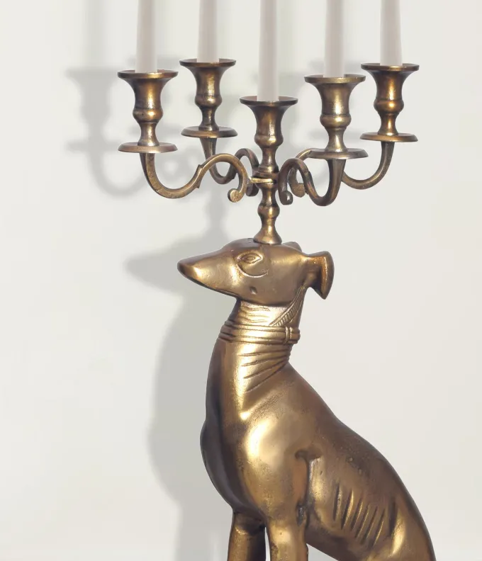 Kerzenhalter FineBuy Kerzenständer Windhund Aluminium 69 cm Gold Kerzenleuchter